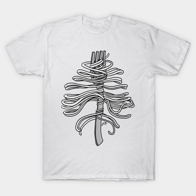 Spaghetti Ribs - Black & White T-Shirt by jwolftees